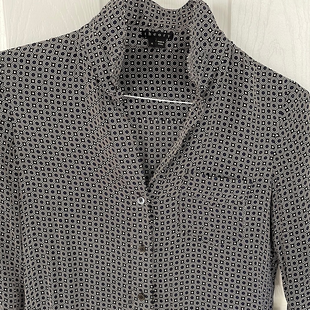 Theory Silk chiffon navy white shirt dress size 4